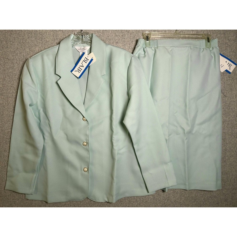 NWT Blair Boutique 2 Piece Womens Suit 16 Petite Blazer Jacket Skirt Mint Green